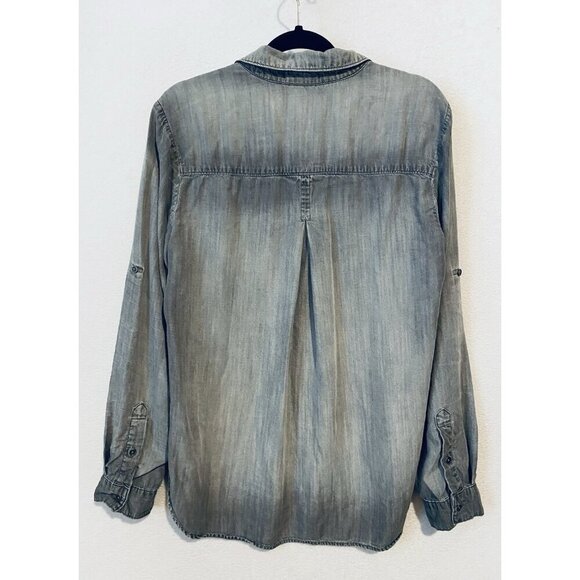 Cloth and Stone Anthroplogie Top Womens Large Black Distressed Denim Button Up - Picture 3 of 8